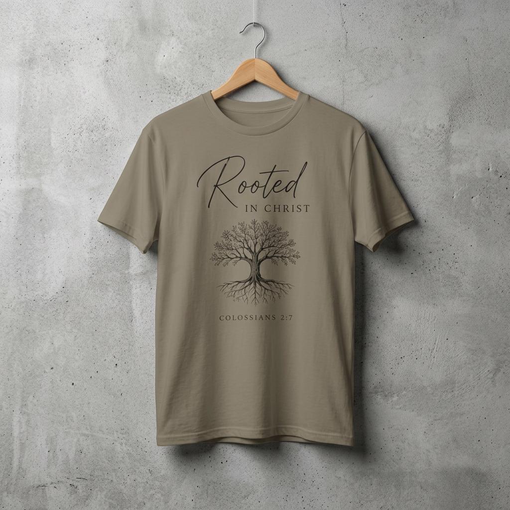 Rooted in Christ tree Shirt | Christian T-Shirt, Colossians 2:7 scripture tee