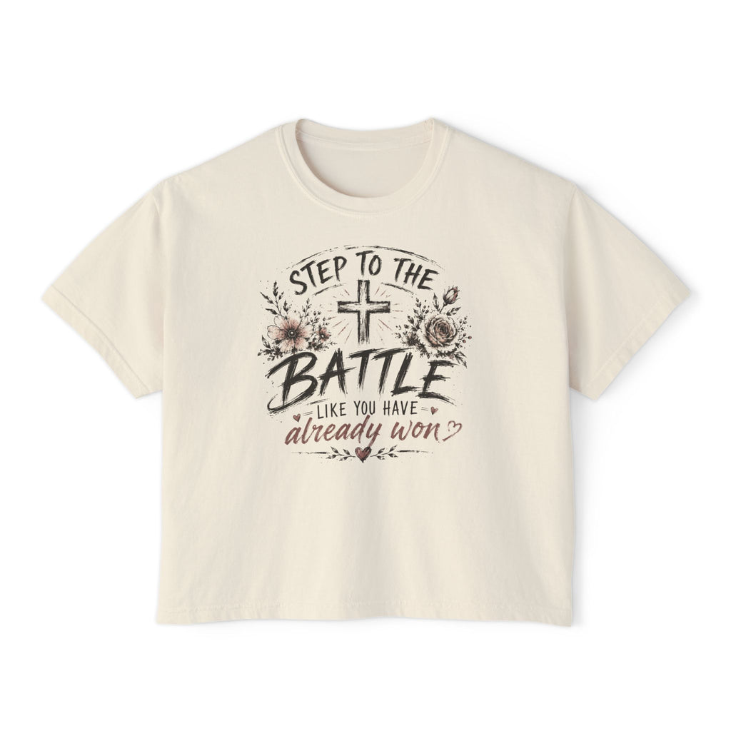 Step to the Battle like You Have Already Won Tee | Christian cross floral design