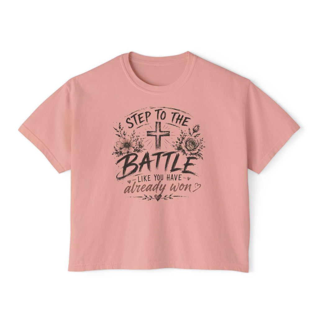 Step to the Battle like You Have Already Won Tee | Christian cross floral design