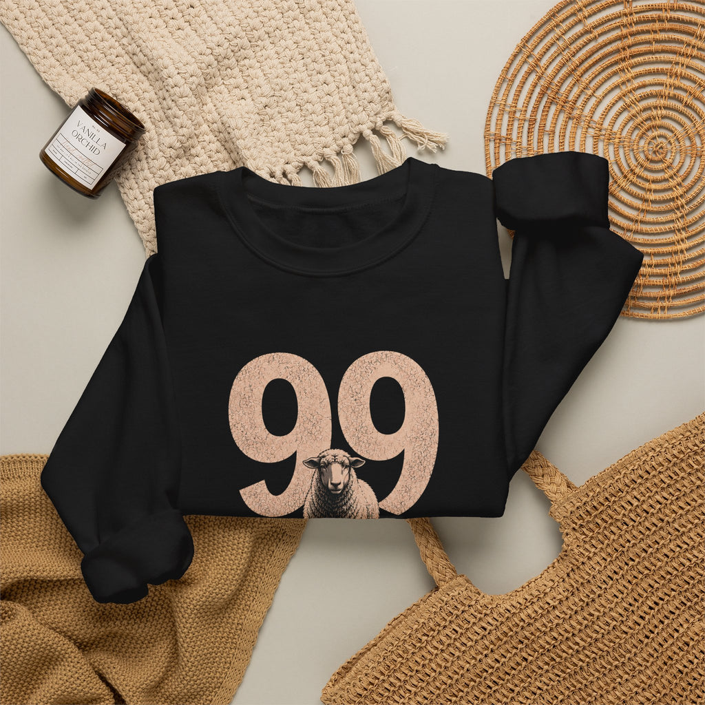 99 He Left to Find Me Sweatshirt | Luke 15:4-7 Christian Shepherd Design