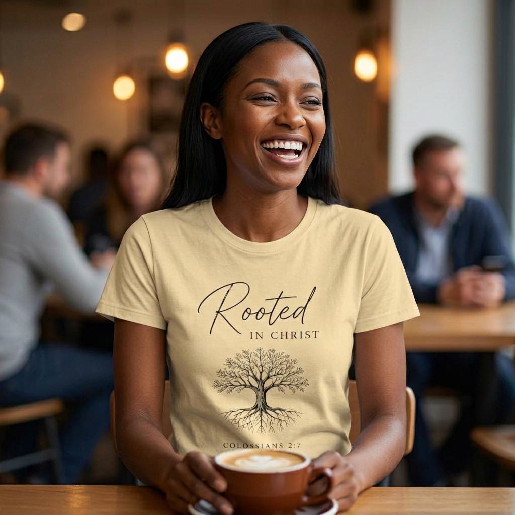 Rooted in Christ tree Shirt | Christian T-Shirt, Colossians 2:7 scripture tee
