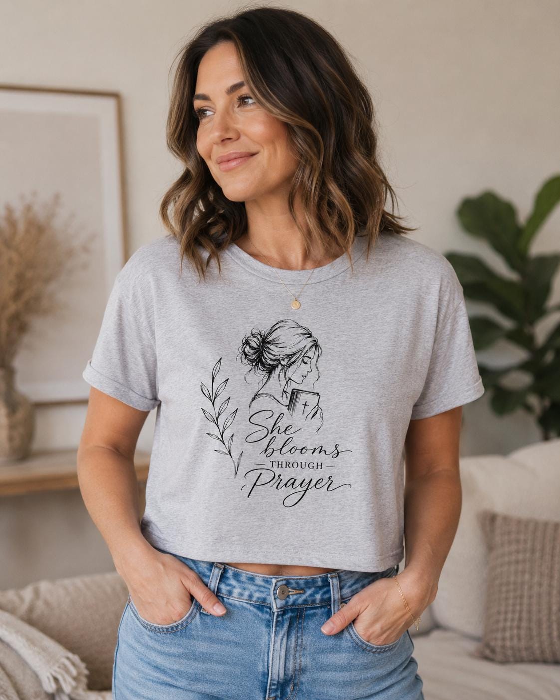 She Blooms Through Prayer Tee | Faith Floral Illustration