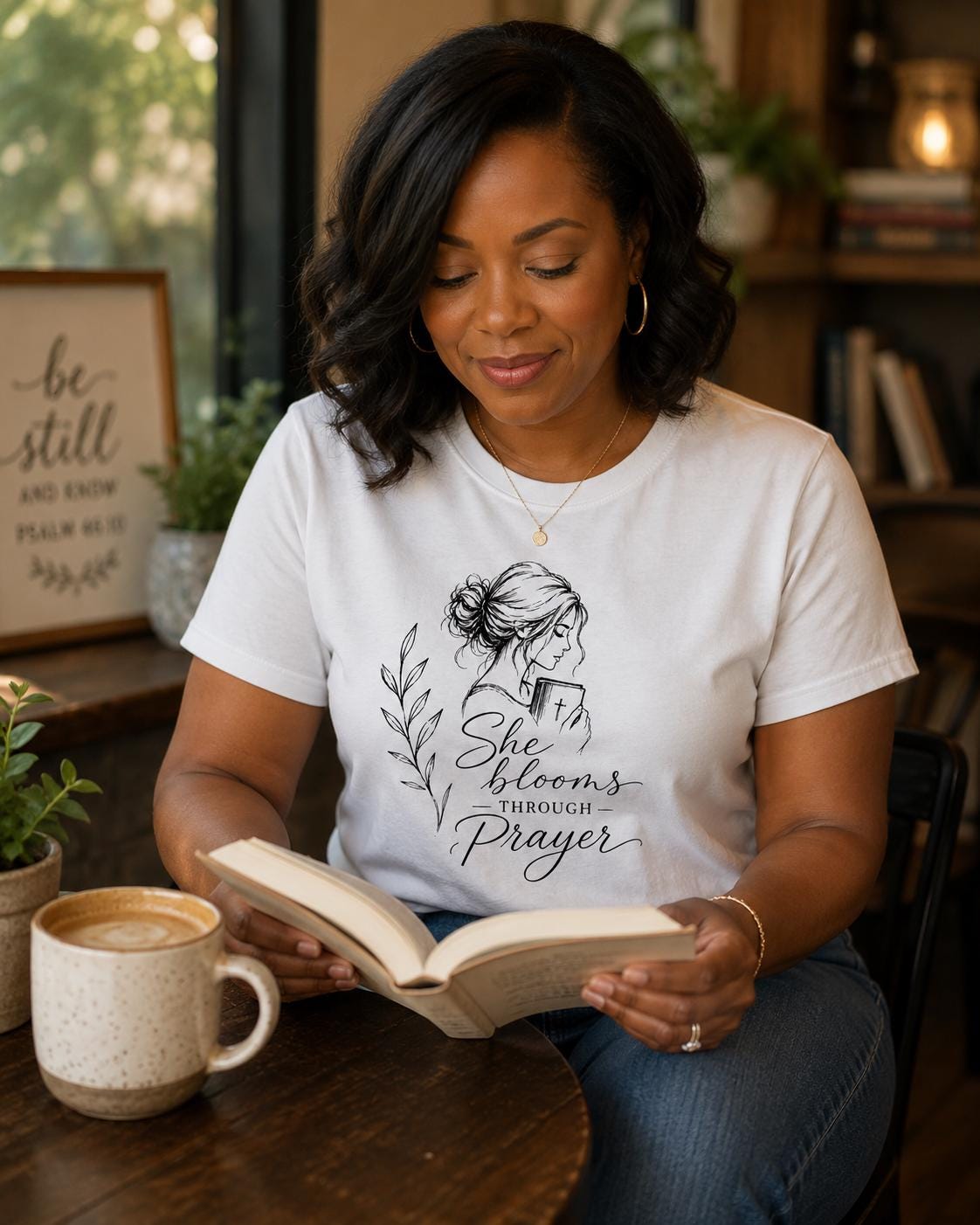 She Blooms Through Prayer Tee | Faith Floral Illustration